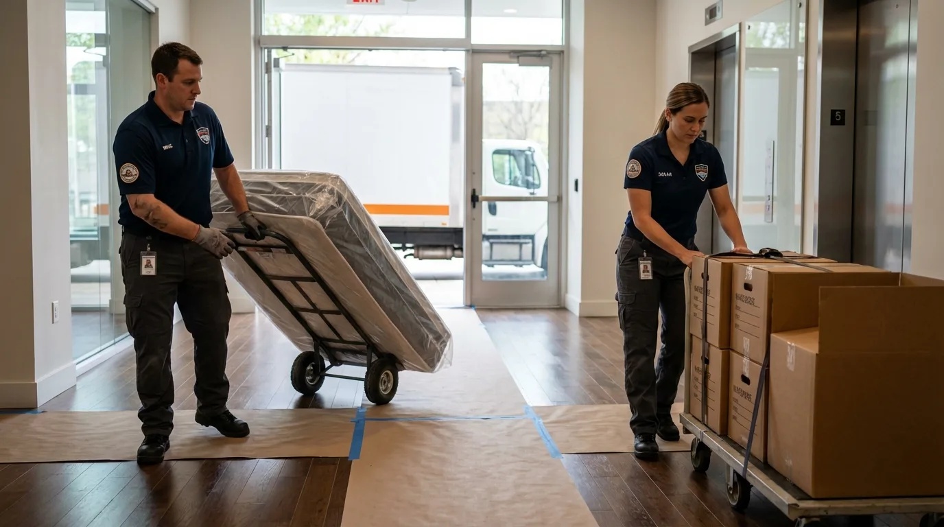 Professional apartment movers loading elevator in Catasauqua, PA